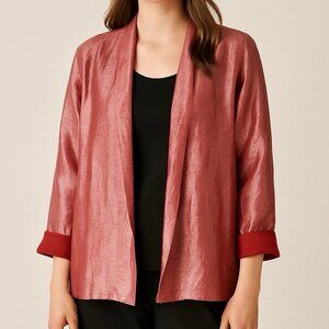 Eileen Fisher Pink Iridescent Jacket Cardigan Blazer Open Front Linen Silk S B5‎